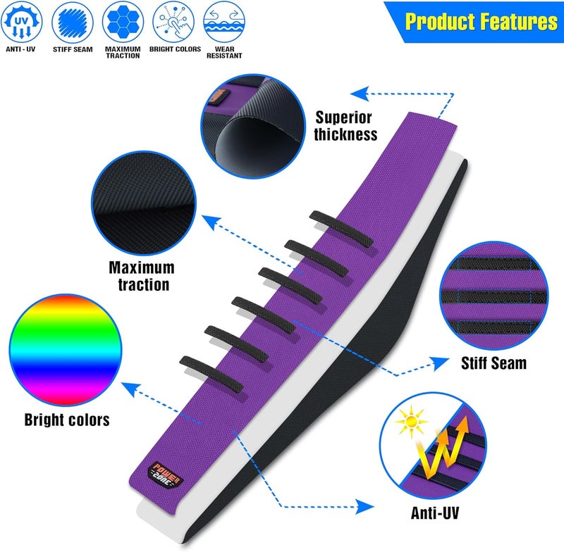 MCHMFG Universal Ribbed Dirt Bike Seat Cover - Gripper Soft Seat Cover for Most Dirt Pit Bike Motorcycle (Black-Purple) - Image 2